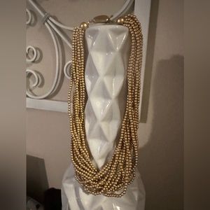 Woman’s multi strand gold tone ball vintage necklace, stamped 16”